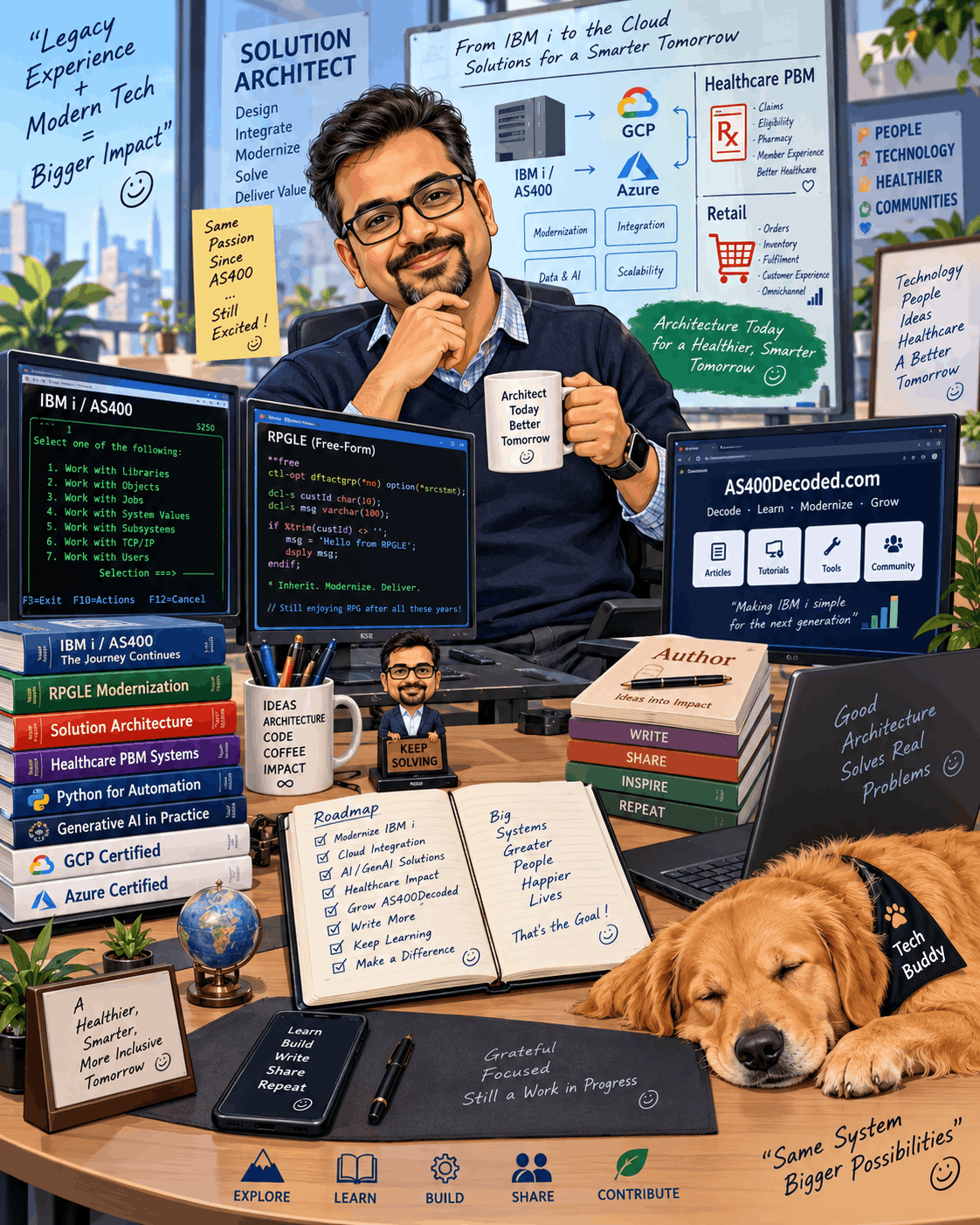 Caricature of Ankur Johari, IBM i and AS400 Solution Architect, RPGLE professional, cloud architect and Generative AI practitioner.